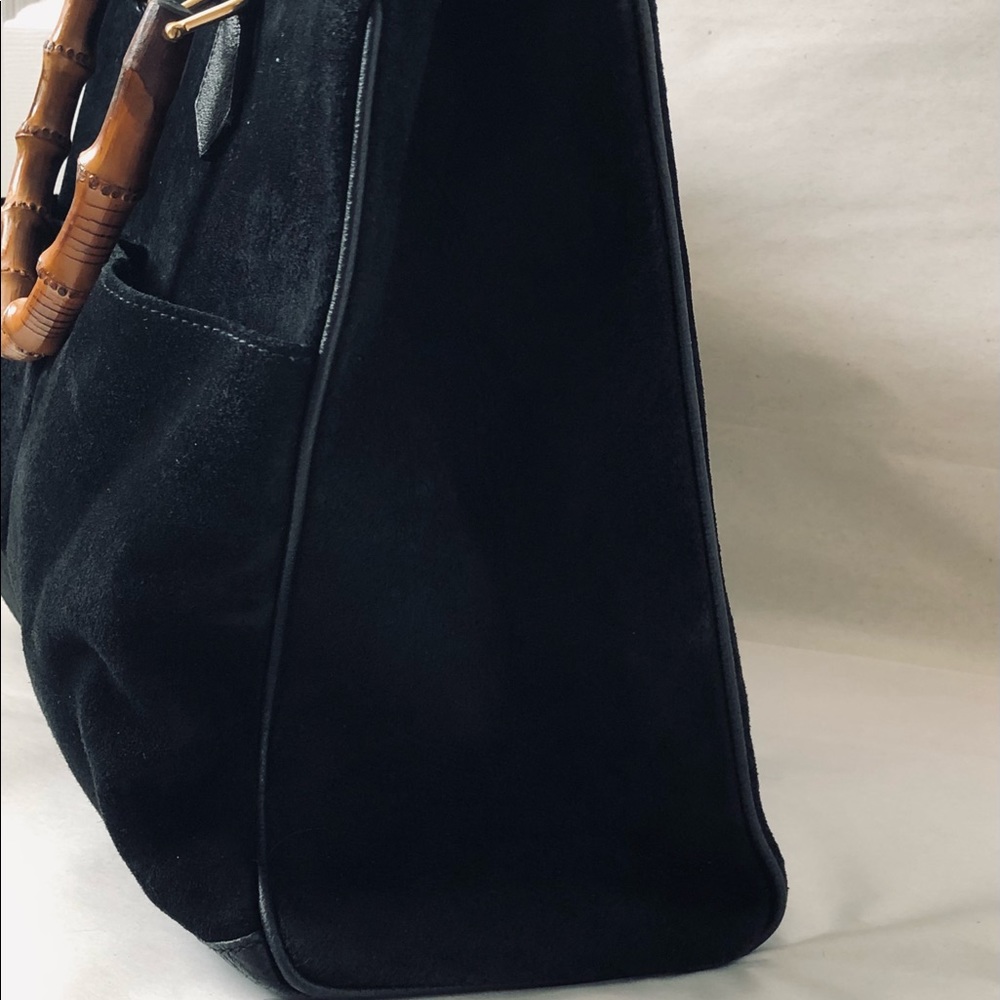 Gucci Black Suede Satchel with Bamboo Top Handles - Picture 5 of 16